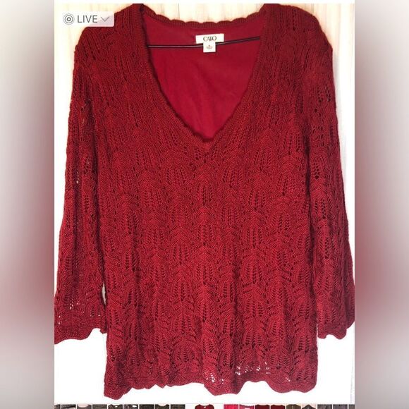 CATO Red Crochet Lined Red Long Sleeves Sweater. Large - Picture 1 of 5
